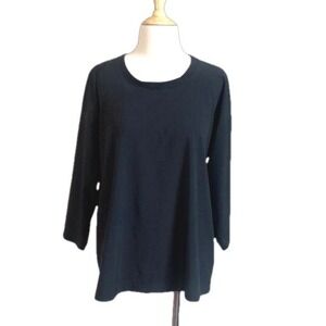 J. JILL FIT Women's Medium Black 3/4 Sleeve Top Activewear Boxy Classic Stretchy